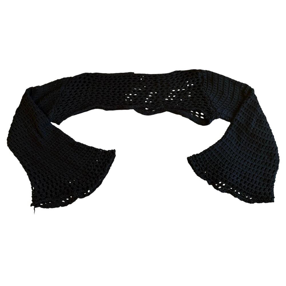 Free People Hayley Loose Crochet Bell Sleeve Black Bolero Sweater Balletcore M/L